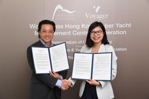 HKCYIA Executive Director, Kara Yeung and Voyager Risk Solutions Ltd Chief Executive Officer, Tommy Ho, at the MOU Signing Ceremony