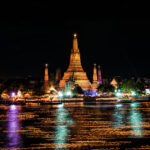 Loy Krathong festival in the Chao Phraya River, Wat Arun Bangkok Thailand