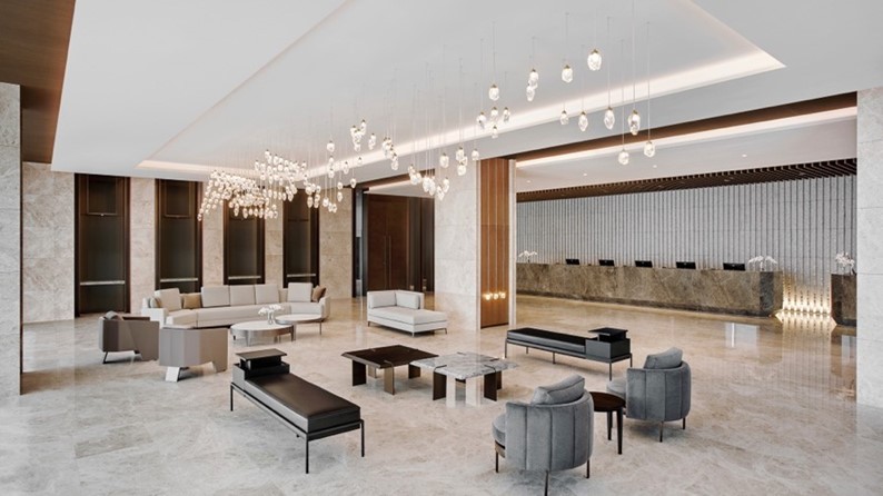 The lobby and common area, showcasing the hotel’s sophisticated design