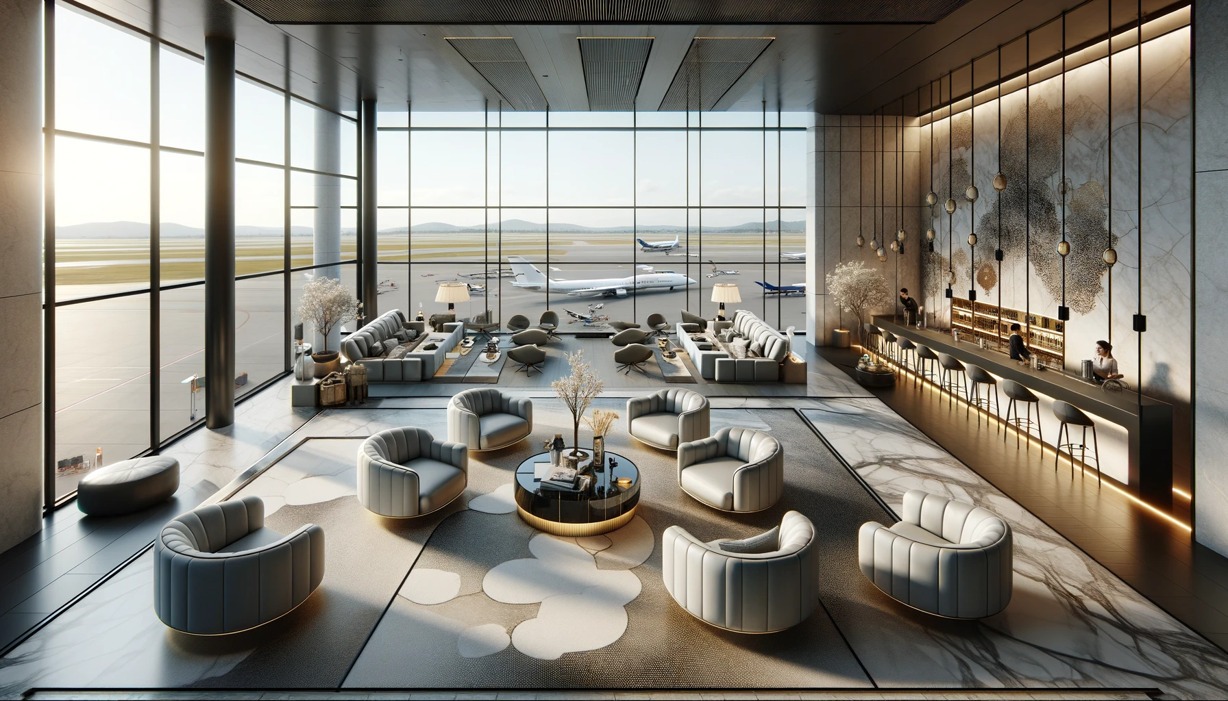 A luxurious airport lounge