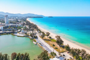 Karon Beach in Phuket, Thailand is famous for its pristine sandy shores and azure waters.