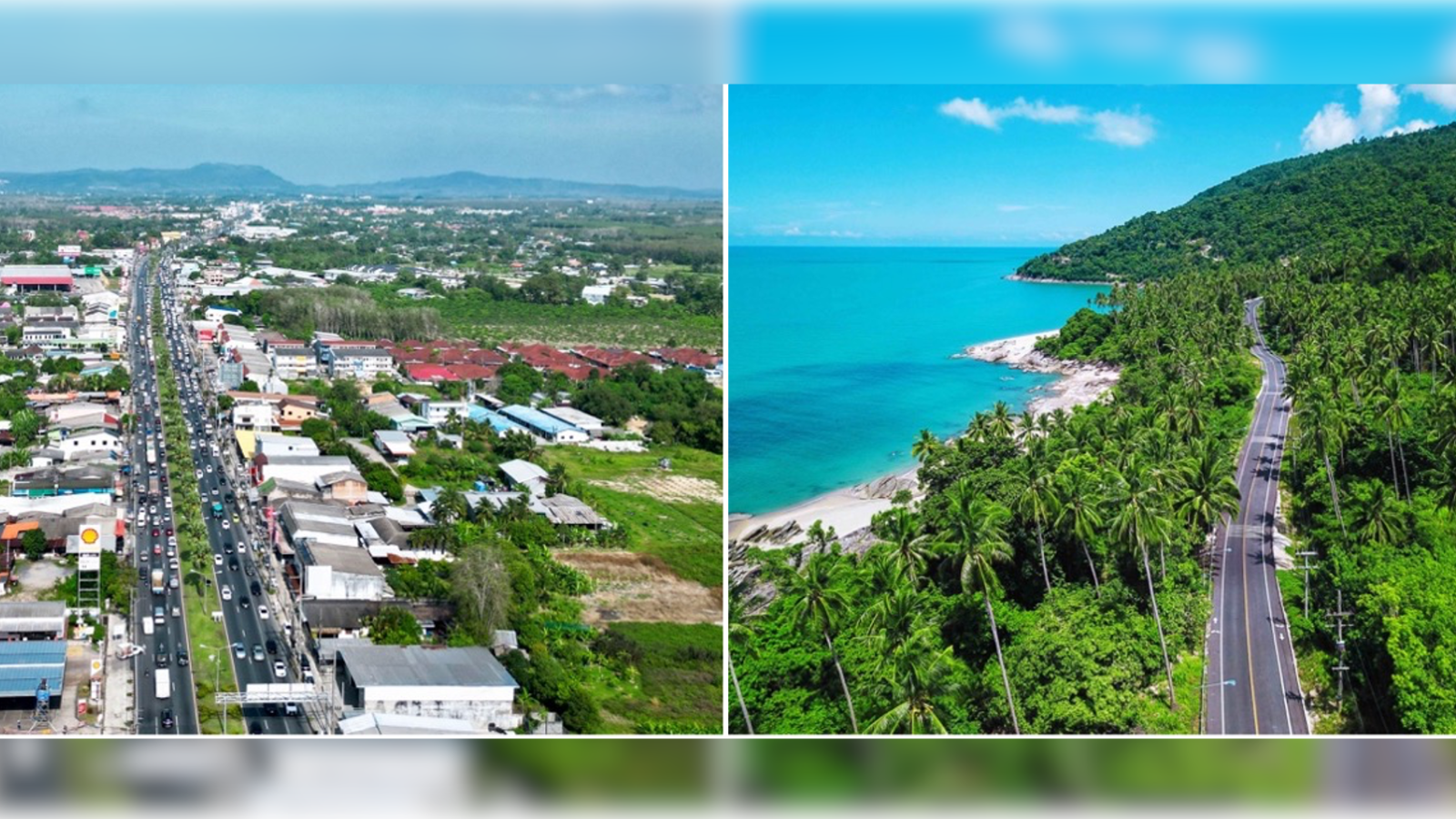 Traffic woes: Phuket (left) on the main thoroughfare through the island and the road between Sichon and Khanom (right)