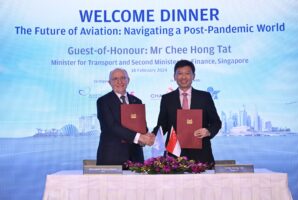 At the 2nd Changi Aviation Summit Welcome Dinner, President of the International Civil Aviation Organization (ICAO) Council, Mr Salvatore Sciacchitano (left), and Singapore Minister for Transport and Second Minister for Finance, Mr Chee Hong Tat (right) signed two agreements.