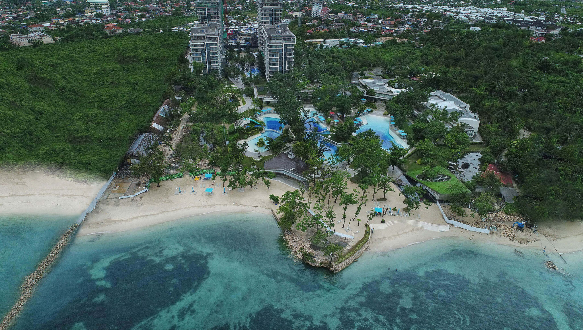 Aerial shot of the beachfront site for Pullman Mactan Cebu Hotel & Residences