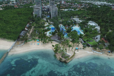 Aerial shot of the beachfront site for Pullman Mactan Cebu Hotel & Residences