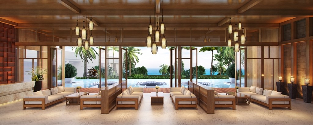 The hotel lobby offers an impressive arrival experience with stunning views over Karon Beach