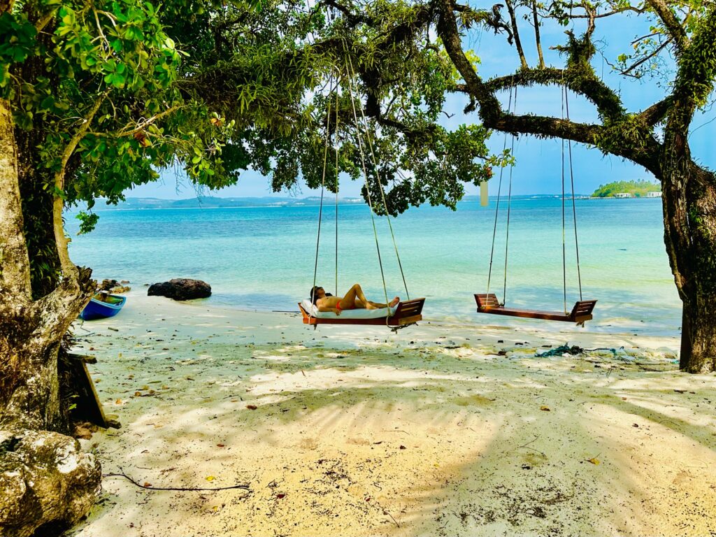 Everything you need to chill including two large swings roped under the trees that gently rock in the sea breezes