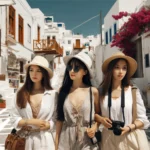 A group of three Generation Z Chinese women traveling in Greece