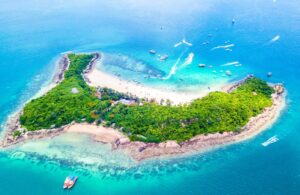 Aerial view of island and Beautiful beach with blue sea Koh Larn pattaya Thailand