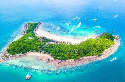 Aerial view of island and Beautiful beach with blue sea Koh Larn pattaya Thailand